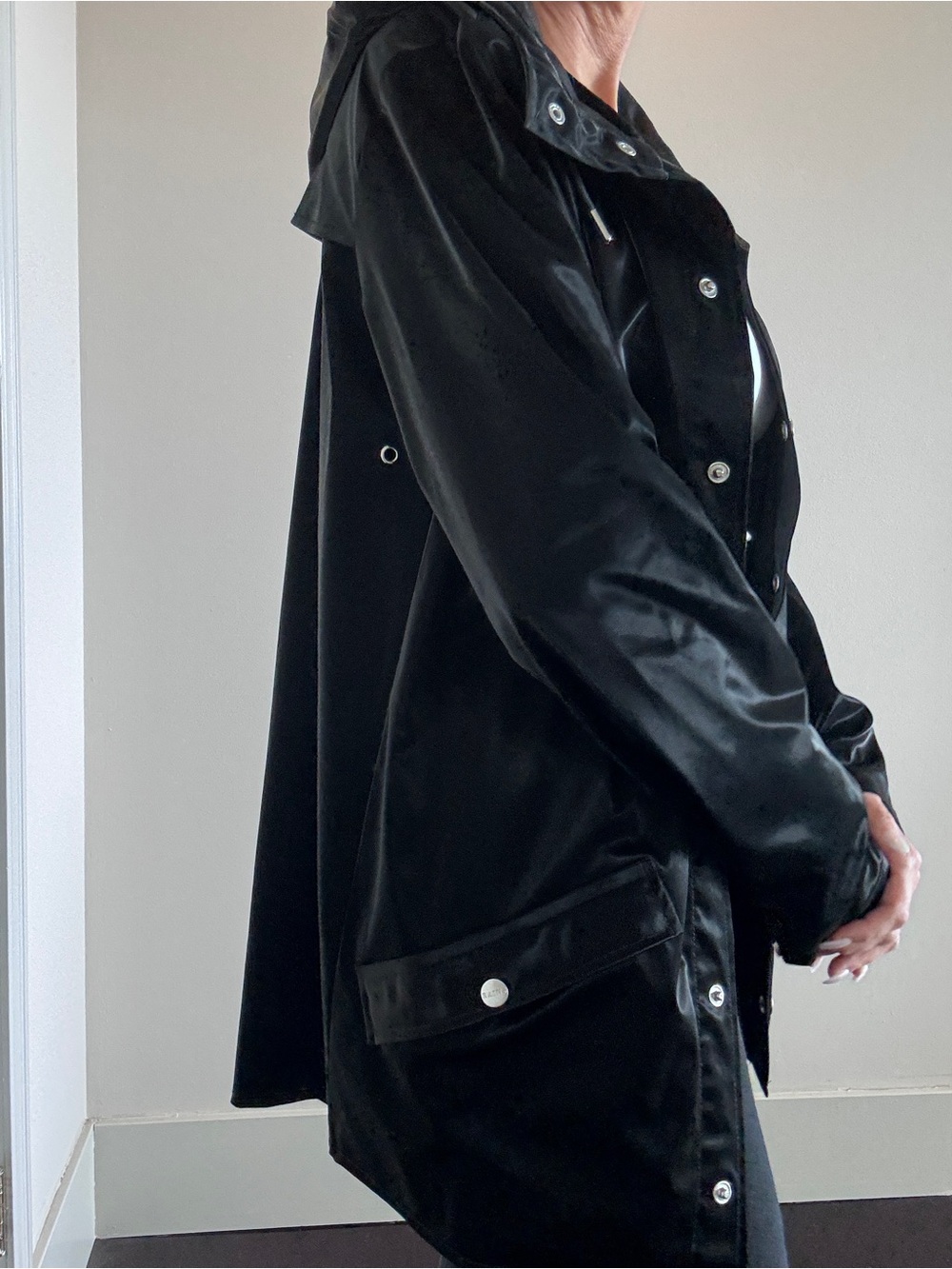 Rains Black Hooded Trench Coat